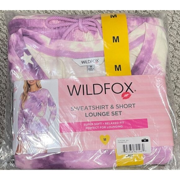 Wildfox $160 Lounge Set Medium Tie Dye Stars Sweatshirt & Shorts NWT - Picture 5 of 6